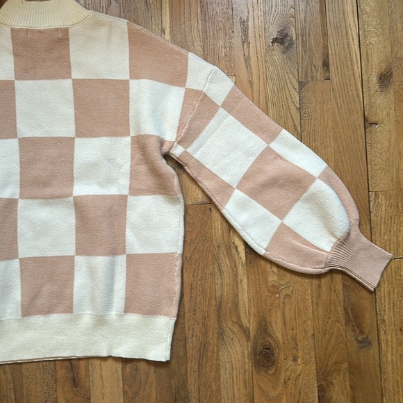 Pastel Checker Sweater Mock Neck Sweater Sleeves Medium - Picture 1 of 4